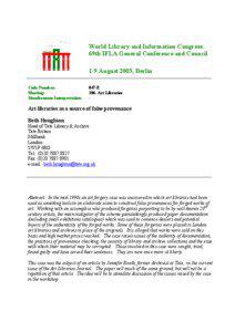 World Library and Information Congress: 69th IFLA General Conference and Council 1-9 August 2003, Berlin
