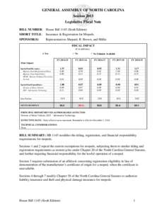 GENERAL ASSEMBLY OF NORTH CAROLINA Session 2013 Legislative Fiscal Note BILL NUMBER: House Bill[removed]Sixth Edition) SHORT TITLE: