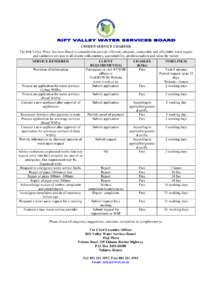 CITIZEN SERVICE CHARTER The Rift Valley Water Services Board is committed to provide efficient, adequate, sustainable and affordable water supply and sanitation services to all clients with courtesy, accountability, prof