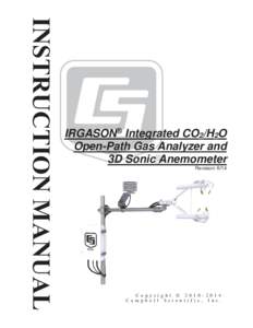 IRGASON Integrated C02/H20 Open-Path Gas Analyzer and 3D Sonic Anemometer Instruction Manual