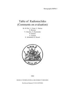 Monographie BIPM-5  Table of Radionuclides (Comments on evaluation) M.-M. Bé, V. Chisté, C. Dulieu E. Browne