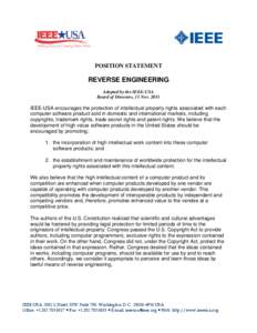 Reverse engineering / Software / Intellectual property / Engineering / Technology / Institute of Electrical and Electronics Engineers