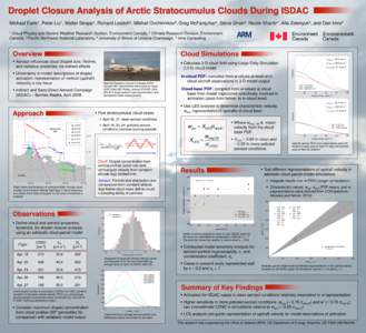 Droplet Closure Analysis of Arctic Stratocumulus Clouds During ISDAC Michael Earle1, Peter Liu1, Walter Strapp1, Richard Leaitch2, Mikhail Ovchinnikov3, Greg McFarquhar4, Steve Ghan3, Nicole Shantz1, Alla Zelenyuk3, and 