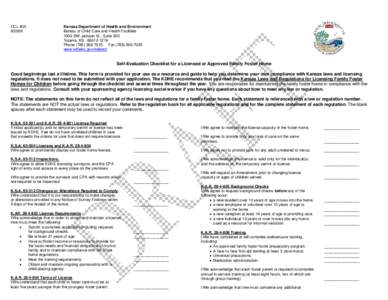 CCL[removed]Kansas Department of Health and Environment Bureau of Child Care and Health Facilities 1000 SW Jackson St., Suite 200