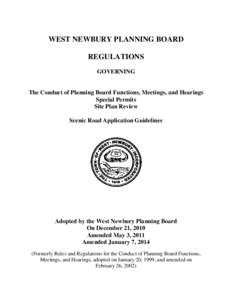WEST NEWBURY PLANNING BOARD REGULATIONS GOVERNING The Conduct of Planning Board Functions, Meetings, and Hearings Special Permits