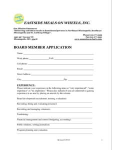 EASTSIDE MEALS ON WHEELS, INC. Our Mission Statement: 