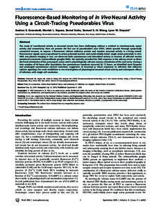 Fluorescence-Based Monitoring of In Vivo Neural Activity Using a Circuit-Tracing Pseudorabies Virus Andrea E. Granstedt, Moriah L. Szpara, Bernd Kuhn, Samuel S.-H. Wang, Lynn W. Enquist* Department of Molecular Biology, 