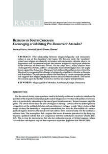 RASCEE  Filetti, Andrea. 2013. “Religion in South Caucasus: Encouraging or Inhibitinh ProDemocratic Attitudes?”. Religion and Society in Central and Eastern Europe 6 (1): [removed]Religion in South Caucasus: