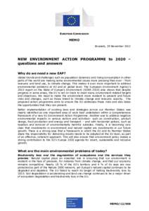 EUROPEAN COMMISSION  MEMO Brussels, 29 November[removed]NEW ENVIRONMENT ACTION PROGRAMME to 2020 –