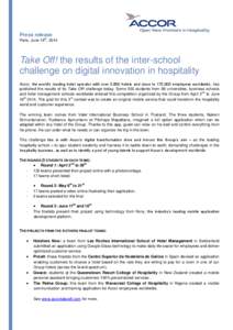 Press release th Paris, June 19 , 2014  Take Off! the results of the inter-school