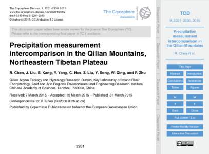 This discussion paper is/has been under review for the journal The Cryosphere (TC). Please refer to the corresponding final paper in TC if available. Discussion Paper  The Cryosphere Discuss., 9, 2201–2230, 2015