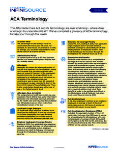 iGUIDE  ACA Terminology The Affordable Care Act and its terminology are overwhelming - where does one begin to understand it all? We’ve compiled a glossary of ACA terminology to help you through the maze.