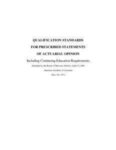 Qualification Standards for Prescribed Statements of Actuarial Opinion