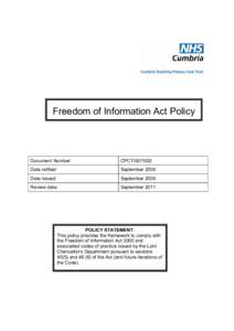 Freedom of Information Act Policy  Document Number: CPCT