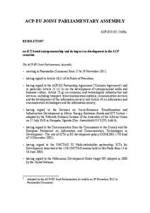 ACP-EU JOINT PARLIAMENTARY ASSEMBLY ACP-EU[removed]fin. RESOLUTION1 on ICT-based entrepreneurship and its impact on development in the ACP countries The ACP-EU Joint Parliamentary Assembly,