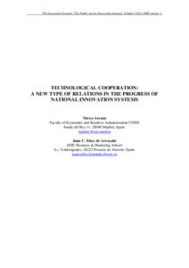 The Innovation Journal: The Public Sector Innovation Journal, Volume 14(2), 2009, article 2.  TECHNOLOGICAL COOPERATION: A NEW TYPE OF RELATIONS IN THE PROGRESS OF NATIONAL INNOVATION SYSTEMS