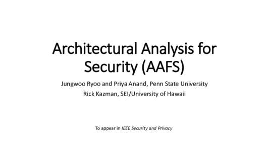 Architectural Analysis for Security (AAFS)