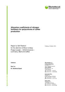 Allocation coefficients of nitrogen fertilizers for polycultures of coffee production Report to SAI Platform for the attention of Brian Lindsay