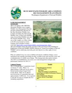 Blue Mountains Wildlife Area Complex Management Plan: 2012 Update