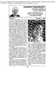 Essays of an Information Scientist: Of Nobel Class, Women in Science, Citation Classics and Other Essays, Vol:15, p.377, [removed]Current Contents, #41, p.3-8, October 11, 1993 I  Current CXxnments@