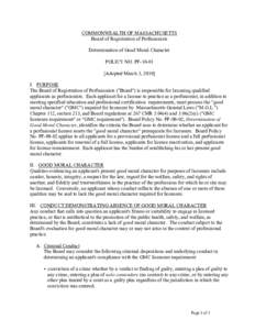 DETERMINATION OF GOOD MORAL CHARACTER COMPLIANCE FOR PROVISIONAL AND FULL LICENSURE AS A GENETIC COUNSELOR BY THE BOARD