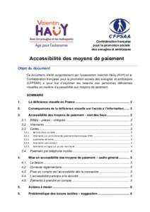 Confédération française pour la promotion sociale des aveugles et amblyopes Accessibilité des moyens de paiement Objet du document