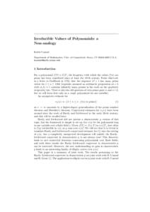 Irreducible Values of Polynomials: a Non-analogy Keith Conrad Department of Mathematics, Univ. of Connecticut, Storrs, CT[removed]U.S.A. [removed]