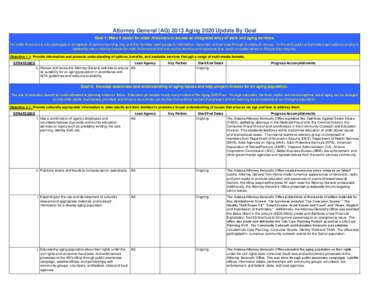 Attorney General (AG[removed]Aging 2020 Update By Goal Goal 1: Make it easier for older Arizonans to access an integrated array of state and aging services. For older Arizonans to fully participate in all aspects of commun