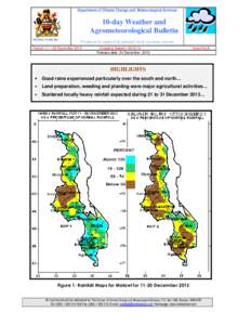 Department of Climate Change and Meteorological Services  10-day Weather and Agrometeorological Bulletin REPUBLIC OF MALAWI