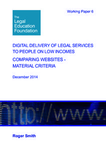 Working Paper 6  DIGITAL DELIVERY OF LEGAL SERVICES TO PEOPLE ON LOW INCOMES  COMPARING WEBSITES MATERIAL CRITERIA