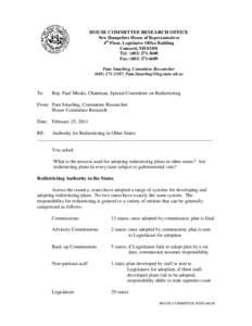 HOUSE COMMITTEE RESEARCH OFFICE New Hampshire House of Representatives 4th Floor, Legislative Office Building Concord, NH[removed]Tel: ([removed]Fax: ([removed]