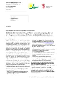 Genossenschaft Sonnental, Uster Genossenschaft Rehbühl, Uster Genossenschaft REHBÜHL  c/o Werner Brühwiler