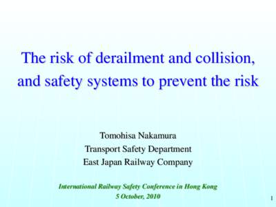 The risk of derailment and collision, and safety systems to prevent the risk Tomohisa Nakamura Transport Safety Department East Japan Railway Company