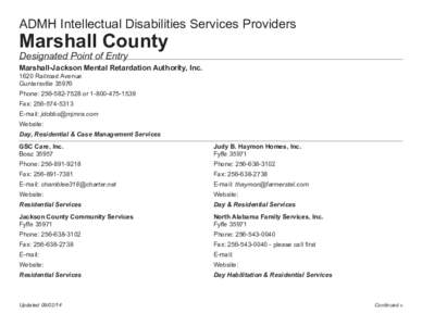 ADMH Intellectual Disabilities Services Providers  Marshall County Designated Point of Entry  Marshall-Jackson Mental Retardation Authority, Inc.