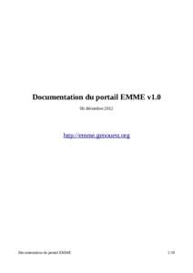 Documentation du portail EMME v1.0 06 décembre 2012 http://emme.genouest.org  Documentation du portail EMME