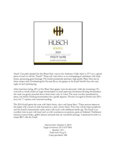 Husch Vineyards planted the first Pinot Noir vines in the Anderson Valley back in 1971 on a special piece of land we call the “Knoll.” These old vines thrive in an outcropping of sandstone with shale lenses, possessi