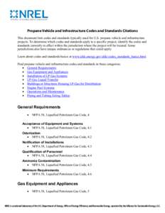 Propane Vehicle and Infrastructure Codes and Standards Citations (Brochure), NREL (National Renewable Energy Laboratory)