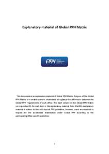 Explanatory material of Global PPH Matrix  This document is an explanatory material of Global PPH Matrix. Purpose of the Global PPH Matrix is to enable users to understand at a glance the differences between the Global P