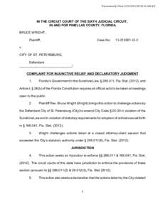 Electronically Filed[removed]:58:16 AM ET  IN THE CIRCUIT COURT OF THE SIXTH JUDICIAL CIRCUIT, IN AND FOR PINELLAS COUNTY, FLORIDA BRUCE WRIGHT, Plaintiff,
