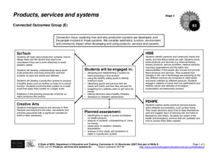 Products, services and systems  Stage 2 Connected Outcomes Group (E)