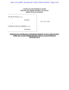 Case 1:14-cv[removed]Document 150 Filed in TXSD on[removed]Page 1 of 24  UNITED STATES DISTRICT COURT FOR THE SOUTHERN DISTRICT OF TEXAS BROWNSVILLE DIVISION __________________________________________