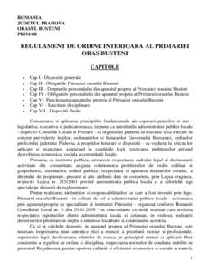 ROMANIA JUDETUL PRAHOVA ORASUL BUSTENI PRIMAR  REGULAMENT DE ORDINE INTERIOARA AL PRIMARIEI