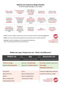 Website User Experience Bingo Checklist Tick off the squares that apply to your website Phone number is easily visible