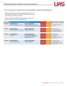 3)  Editorial Calendar, Deadlines, Bonus Distributions 2016 UAS Magazine Insertion & Artwork Deadlines and Bonus Distributions Guided by a combined focus on system and platform-specific topics with end-use application up