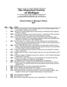 Historical Dates in Michigan’s History April Day 1 1 1