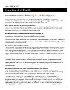 Vermont’s Smoke-Free Laws: Smoking in the Workplace