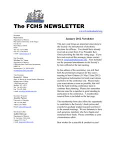 The FCHS NEWSLETTER www.frenchcolonial.org President Ruth Ginio Department of History