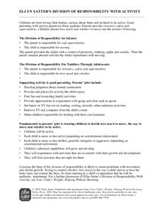 ELLYN SATTER’S DIVISION OF RESPONSIBILITY WITH ACTIVITY Children are born loving their bodies, curious about them and inclined to be active. Good parenting with activity preserves those qualities. Parents provide struc