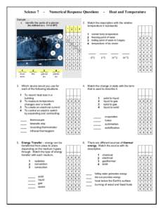 Science 7  - Numerical Response Questions