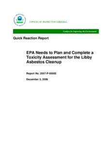 Asbestos / Hazardous waste / Earth / Agency for Toxic Substances and Disease Registry / Superfund / Libby /  Montana / Vermiculite / Toxicity / National Priorities List / Pollution / Environment / United States Environmental Protection Agency